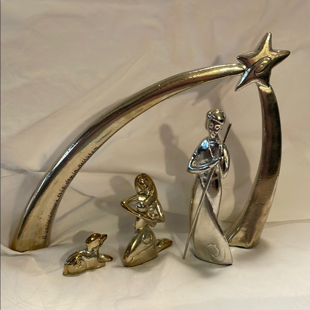 Pewter Serenity Nativity Set in Box & Shepherd w/sheep & 3 wisemen